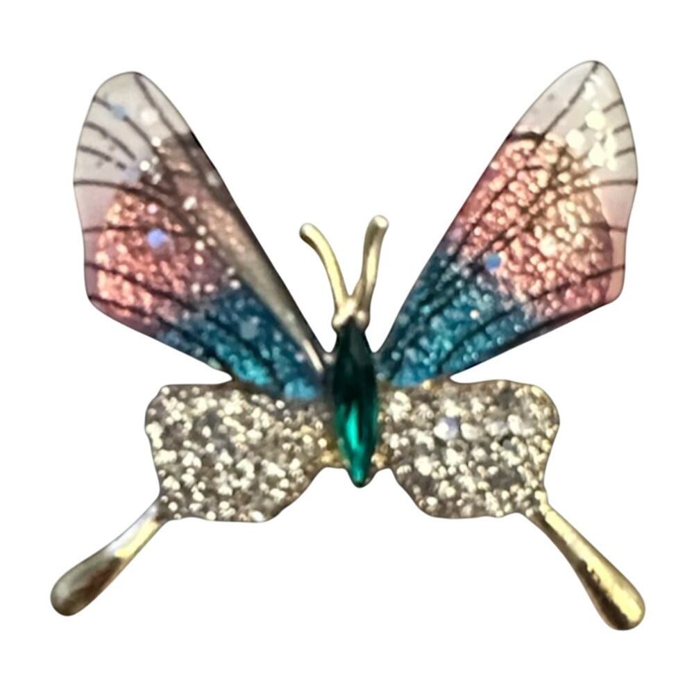 Butterfly Brooch Gold Plated Colorful